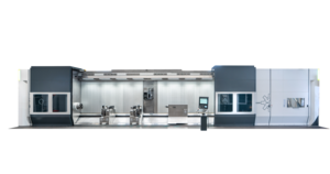 The new design of the mpmc centers is not just for aesthetics; it also offers several benefits to the customer, including improved visibility into the workspace. Frontal view of a turning, milling and whirling center with its doors wide open